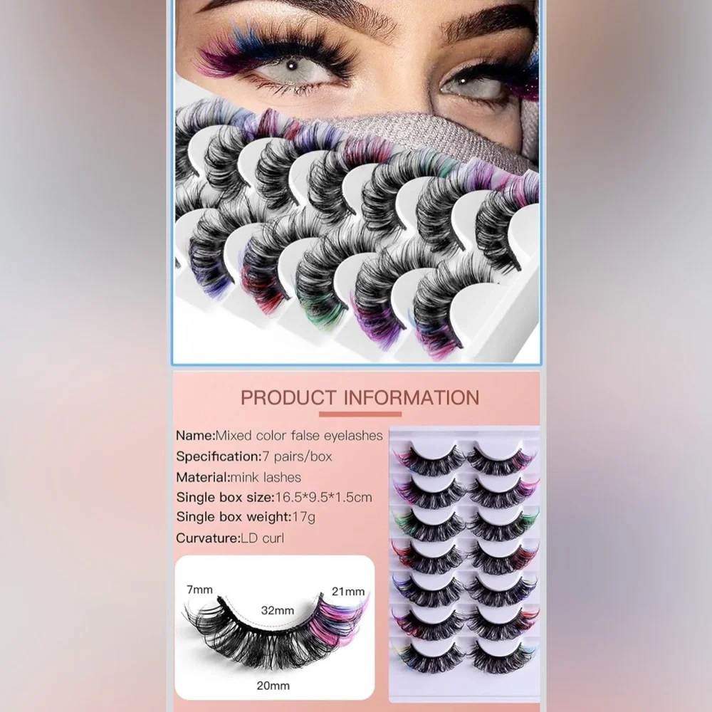 7 Pair Multicolor False Eyelash Set – New Sealed - Picture 5 of 12
